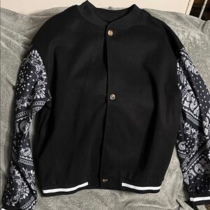 SHEIN Black Paisley Sleeve Bomber Jacket